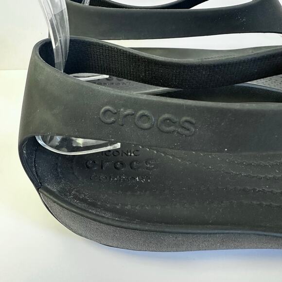 Crocs Sexi flip flop t-strap comfort rubber sandal in black women's size 10 - Picture 7 of 13